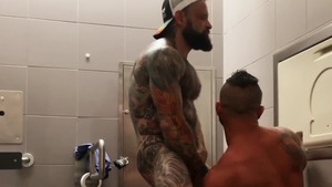 Pup & Tank Have Messy raw Sex In Airport lavatory - butthole Scene